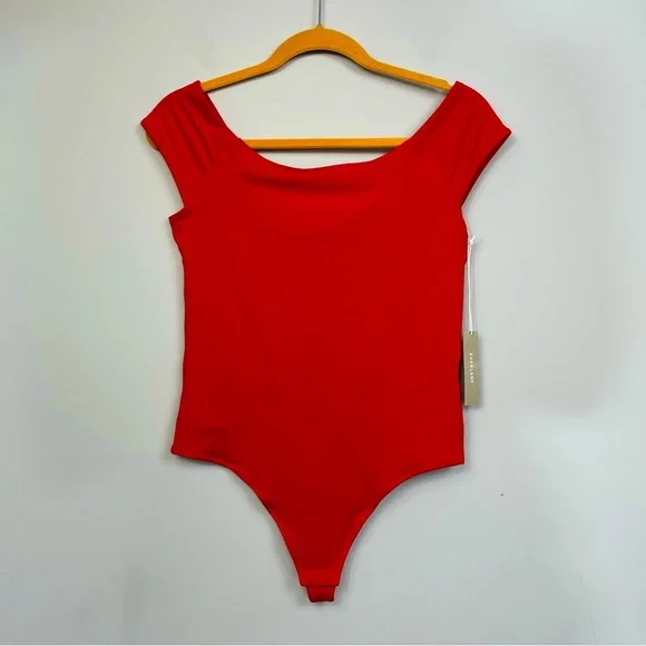 EVERLANE The Off the Shoulder Bodysuit In Scarlet Red NWT Thong M - Picture 4 of 10